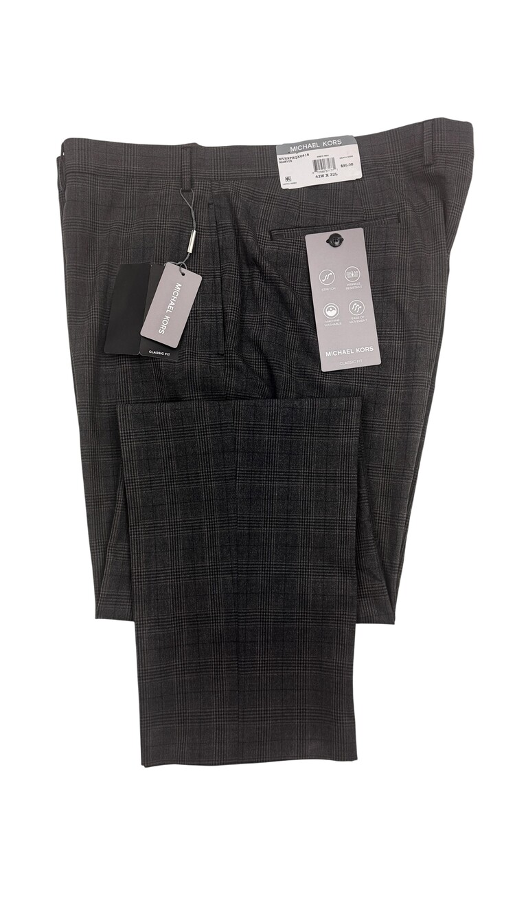 Michael Kors Dress Pants Mens 42x32 Gray Plaid Marvin Passport Stretch